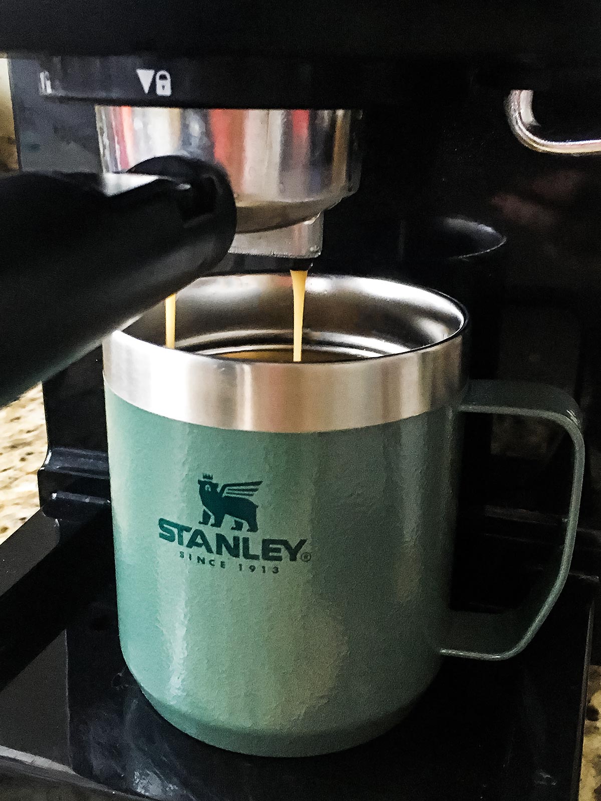 Pulling Espresso into Stanley Camp Mug 