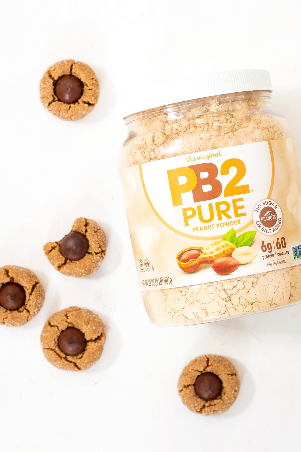 GF Peanut Butter Blossoms with PB2 Pure Container