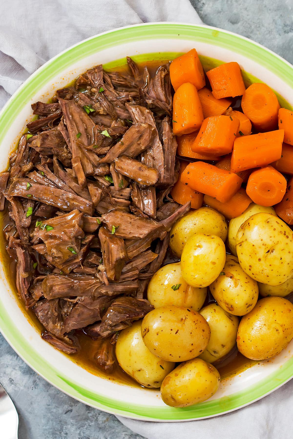 Instant Pot Beef Chuck Roast with Potatoes and Carrots on Platter