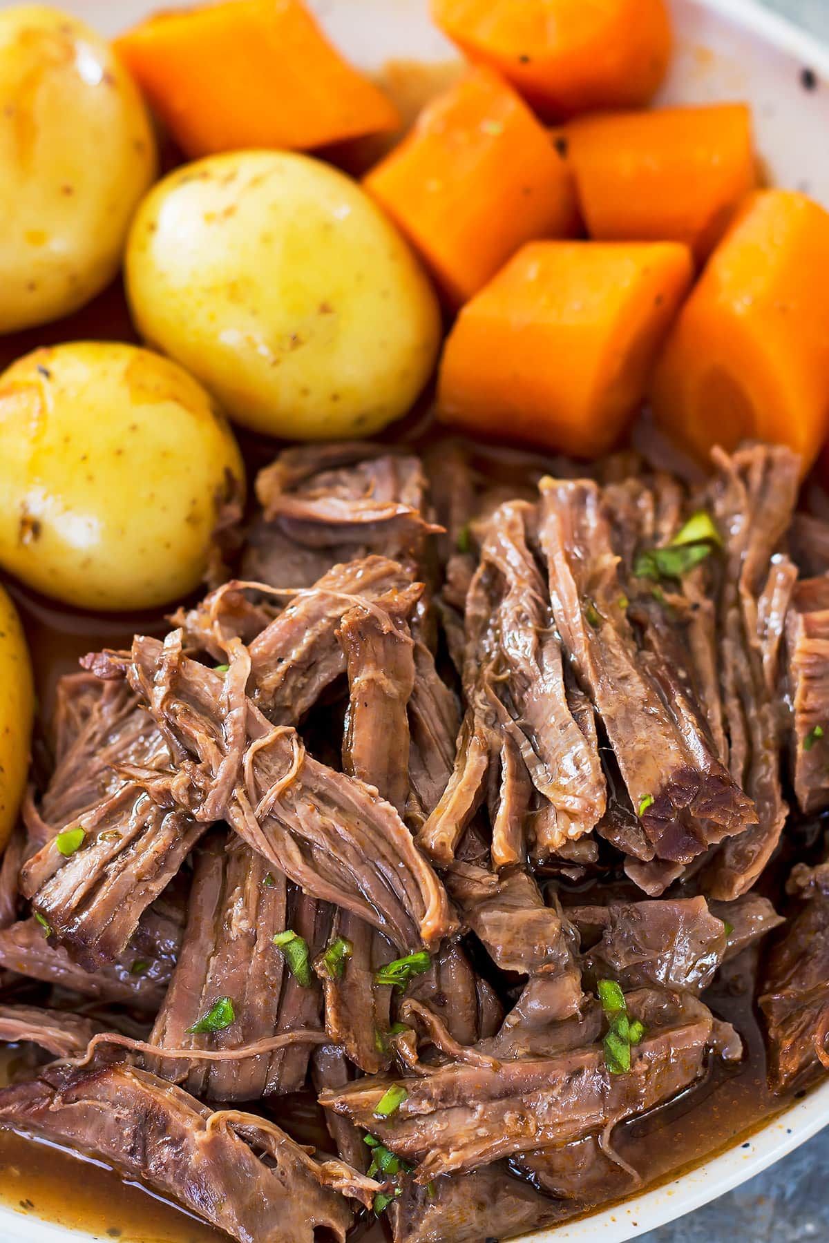 Shredded Instant Pot Pot Roast with Potatoes and Carrots