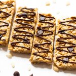 Healthy cereal bars with chocolate chips and drizzle