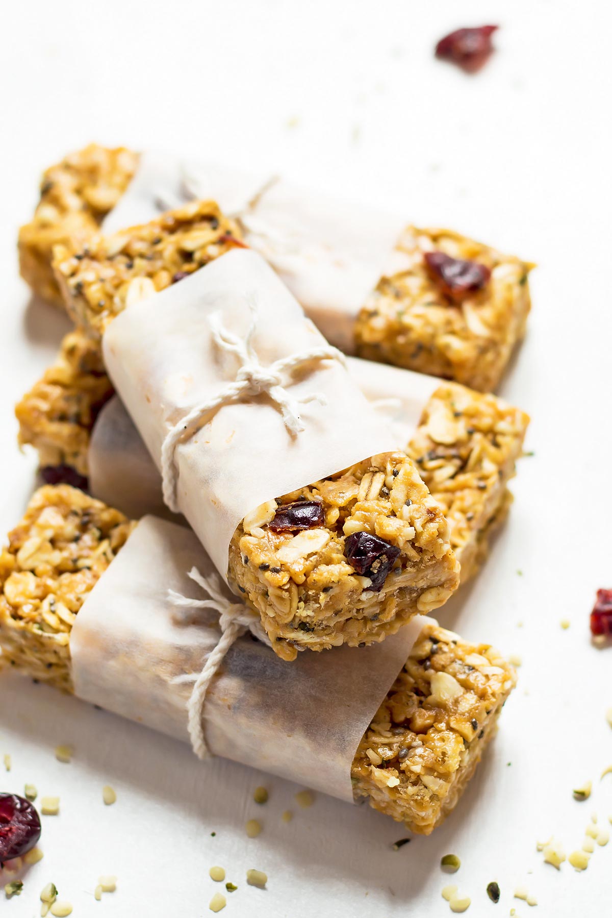 Homemade Superfood Cereal Bars wrapped with parchment and twine