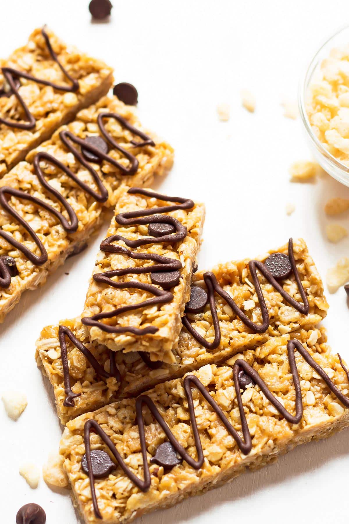 Homemade Granola Bars with chocolate drizzle and chocolate chips