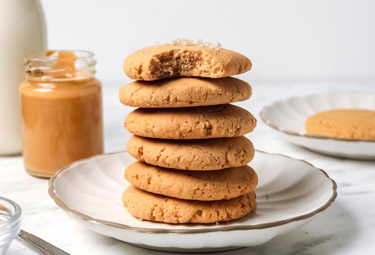 Low Carb Peanut Butter Cookies stacked on plate