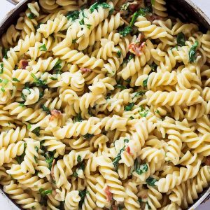 Bacon Spinach Pasta in Pan