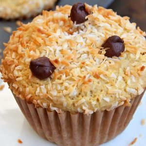 Coconut Nut Butter Muffin with chocolate chip topping