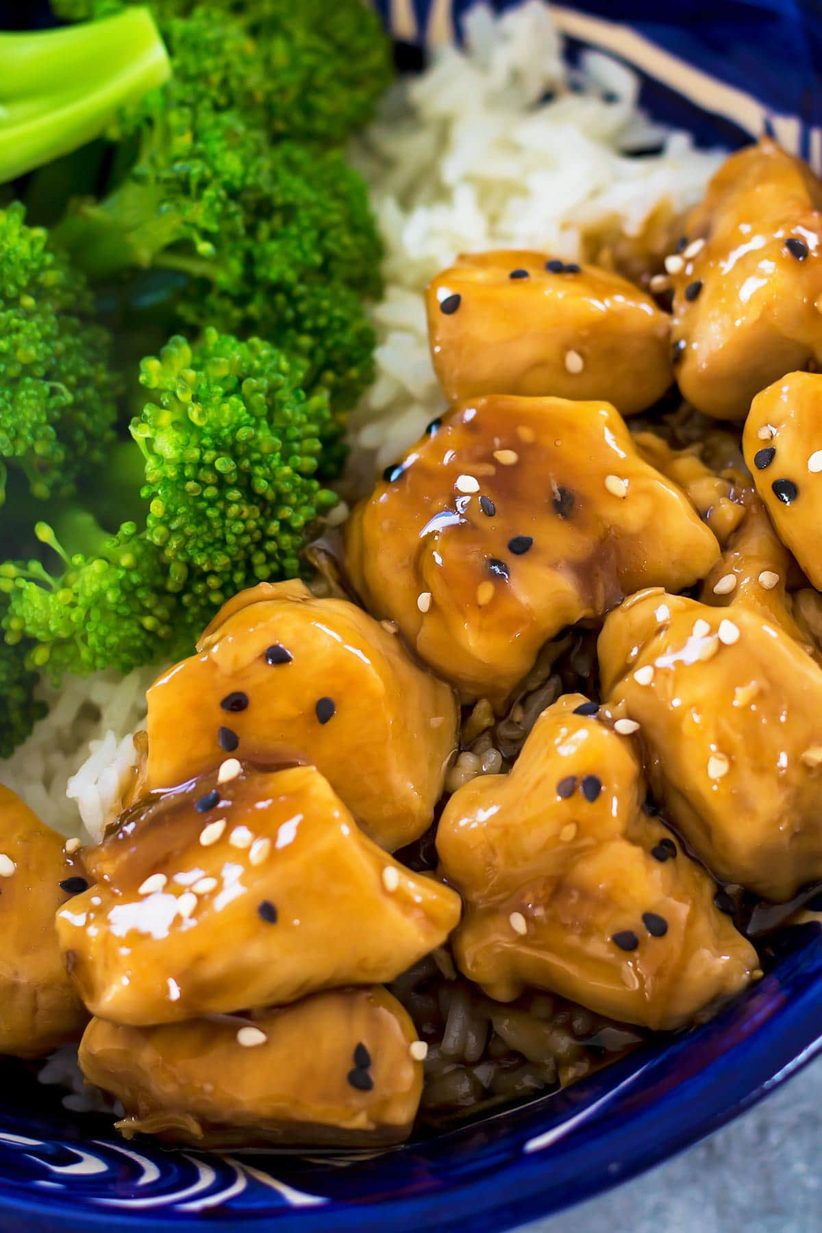 Easy Chicken Teriyaki over rice with steamed broccoli floret
