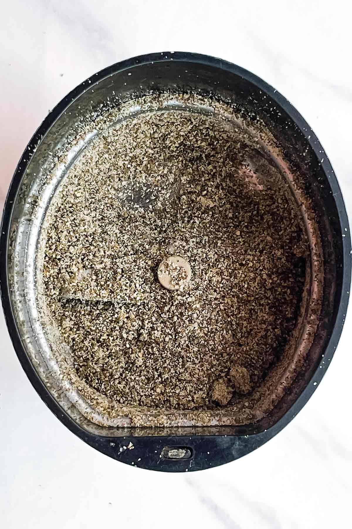 Ground chia seeds in coffee grinder