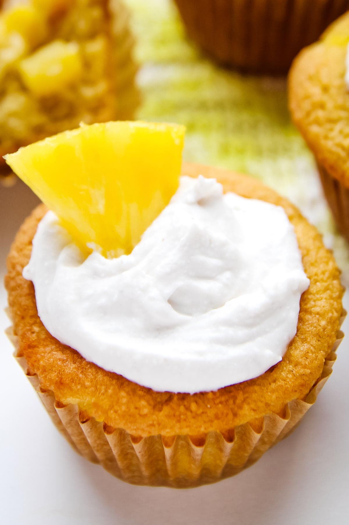 Pina Colada Muffin with coconut and pineapple topping