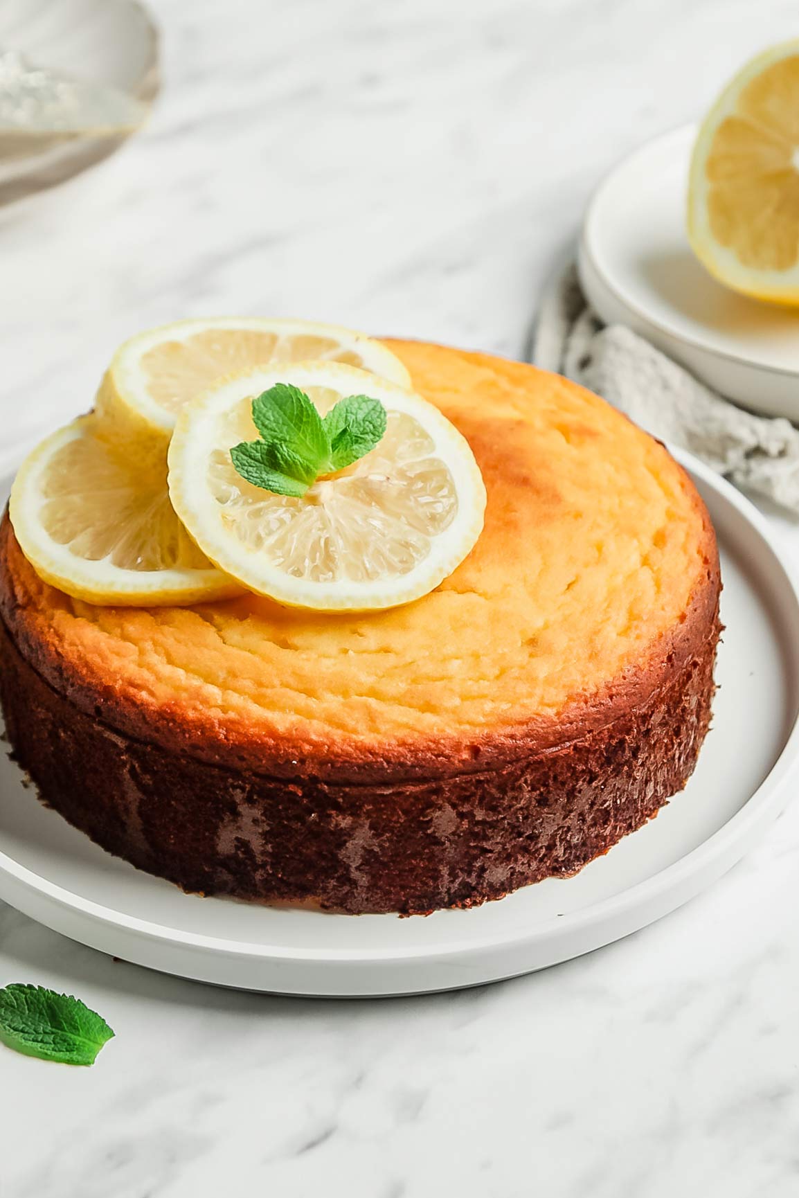 Coconut Flour Lemon Cake in large white serving platter