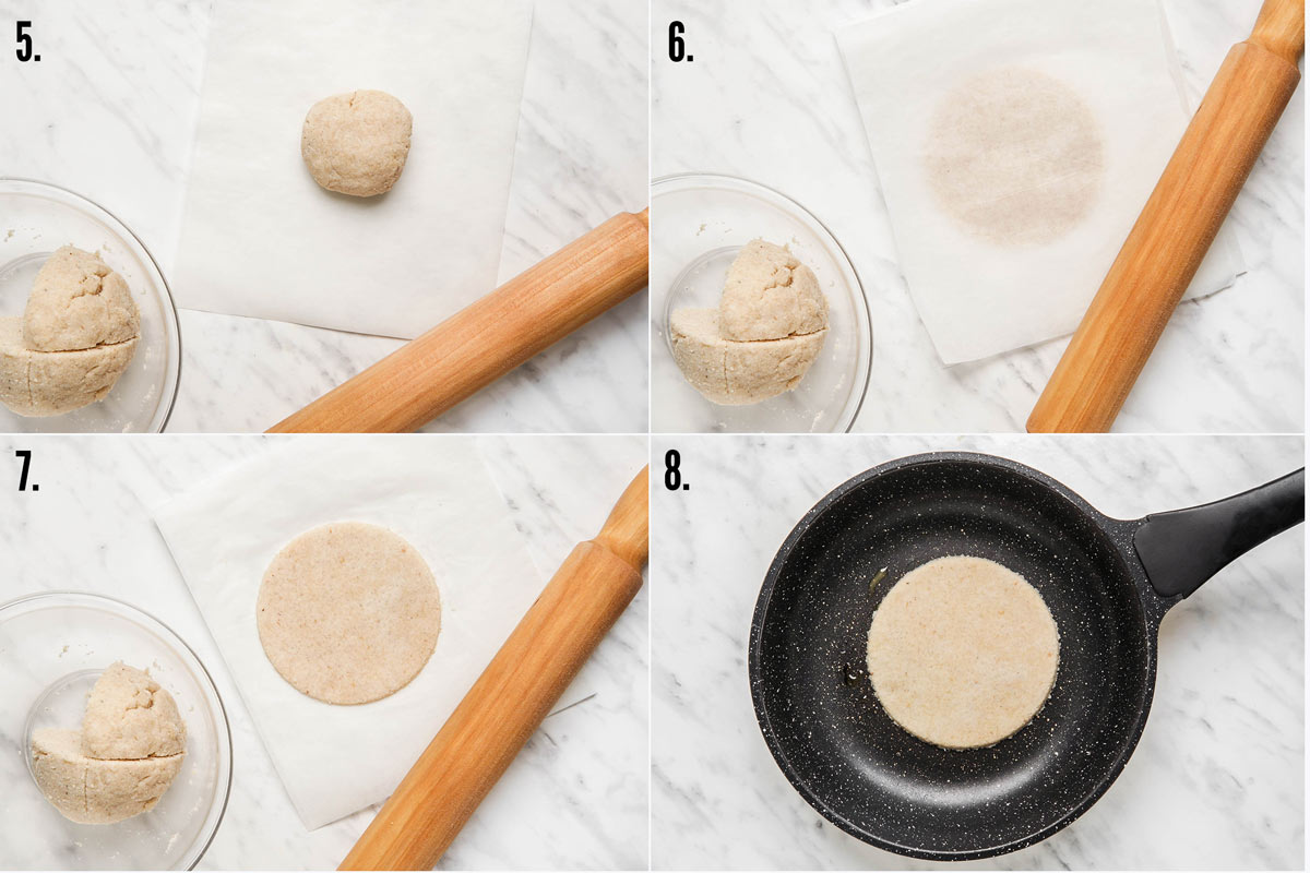 4 steps of rolling and cooking gluten free tortillas