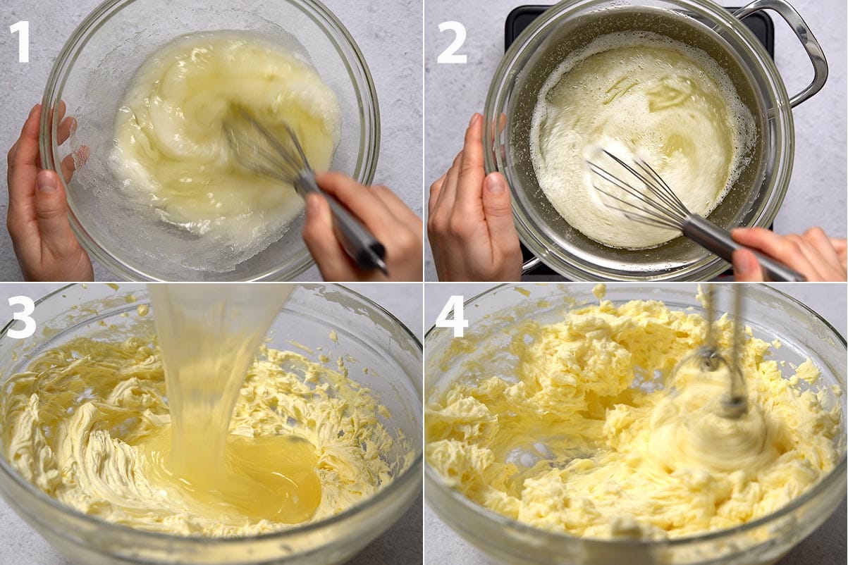 Step by step process of making easy Swiss meringue buttercream