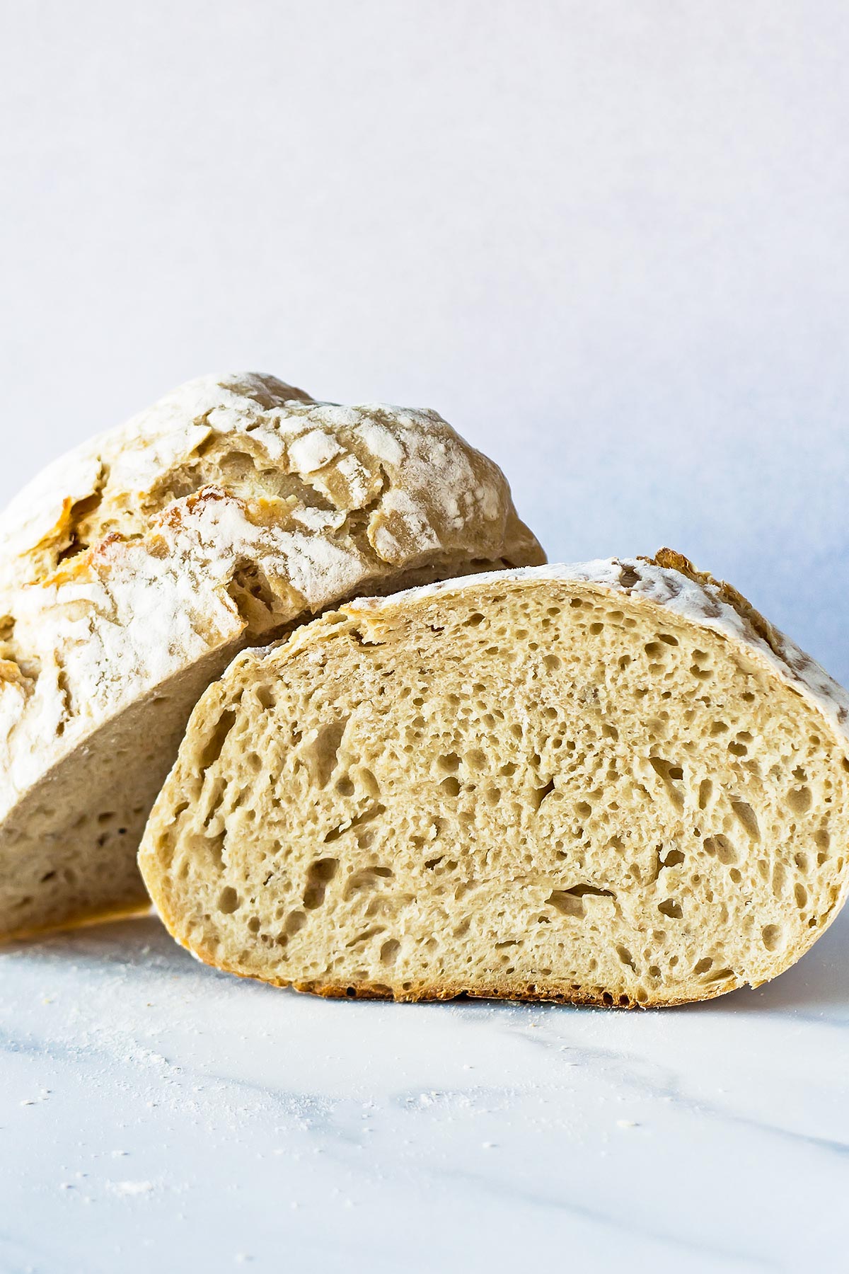 Easy sourdough bread cut in half