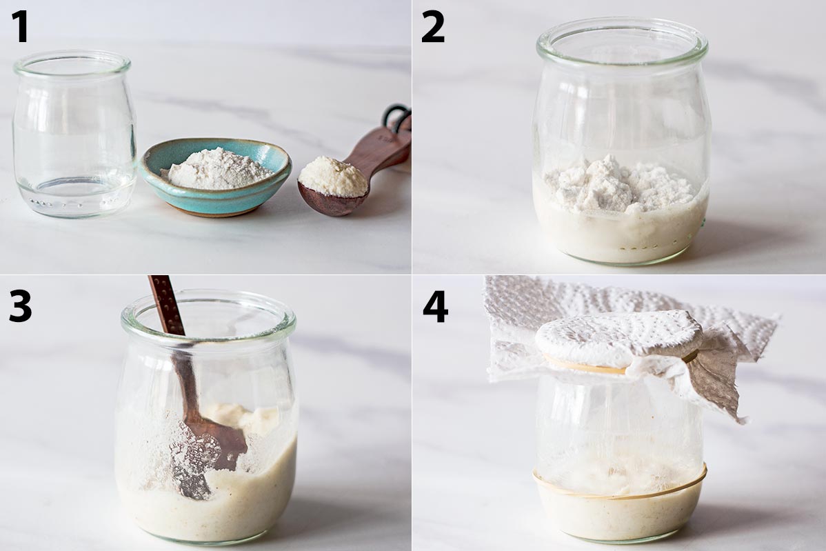 4 step process of creating gluten free sourdough starter