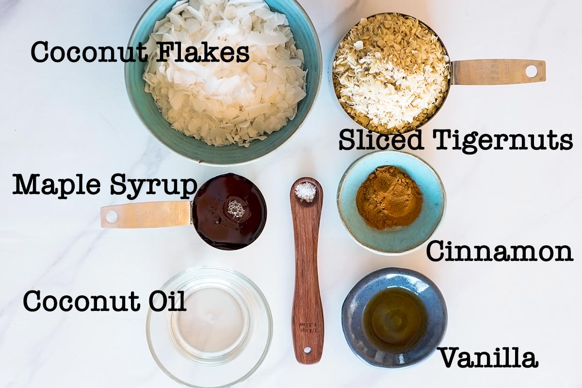 Paleo Granola ingredients laid out in individual bowls