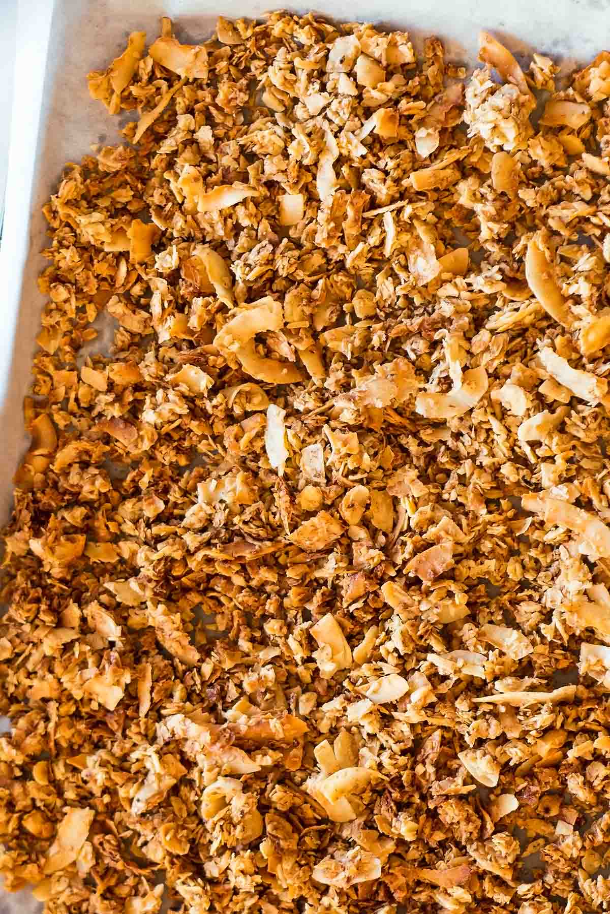Baked tigernut granola on a baking sheet