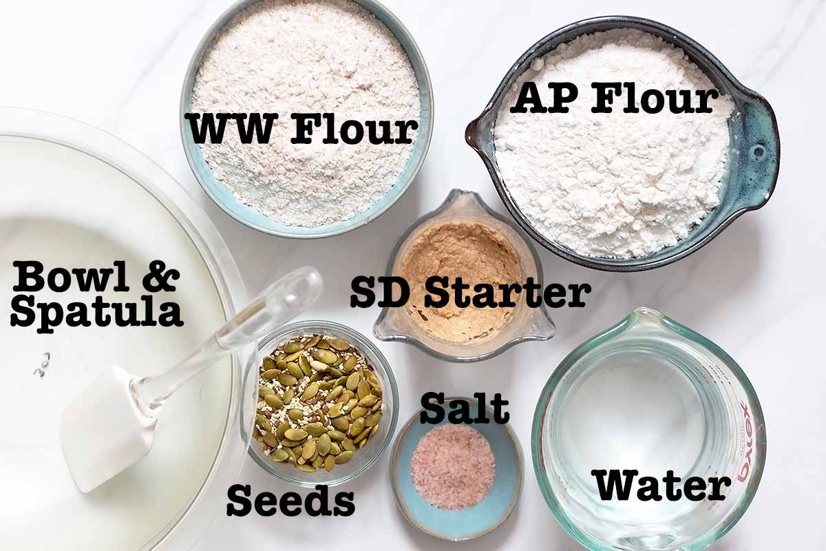 Ingredients for multigrain sourdough bread