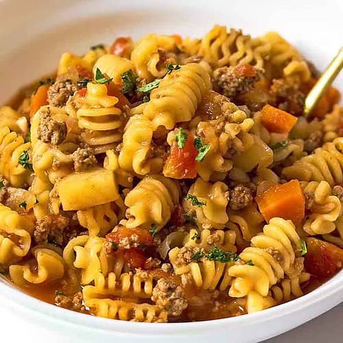 Ground Beef Stew with Pasta - Paraguayan Guiso