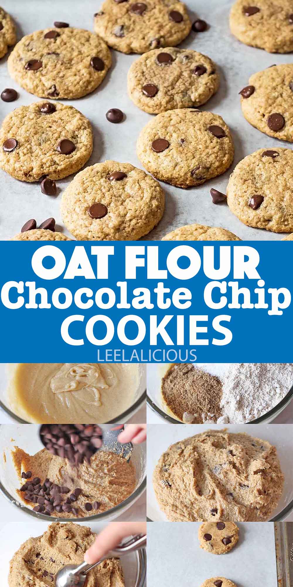 Oat Flour Chocolate Chip Cookies Recipe on baking sheet and process pictures