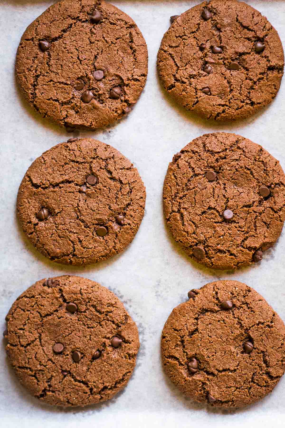 Coconut flour chocolate cookies on a baking sheet