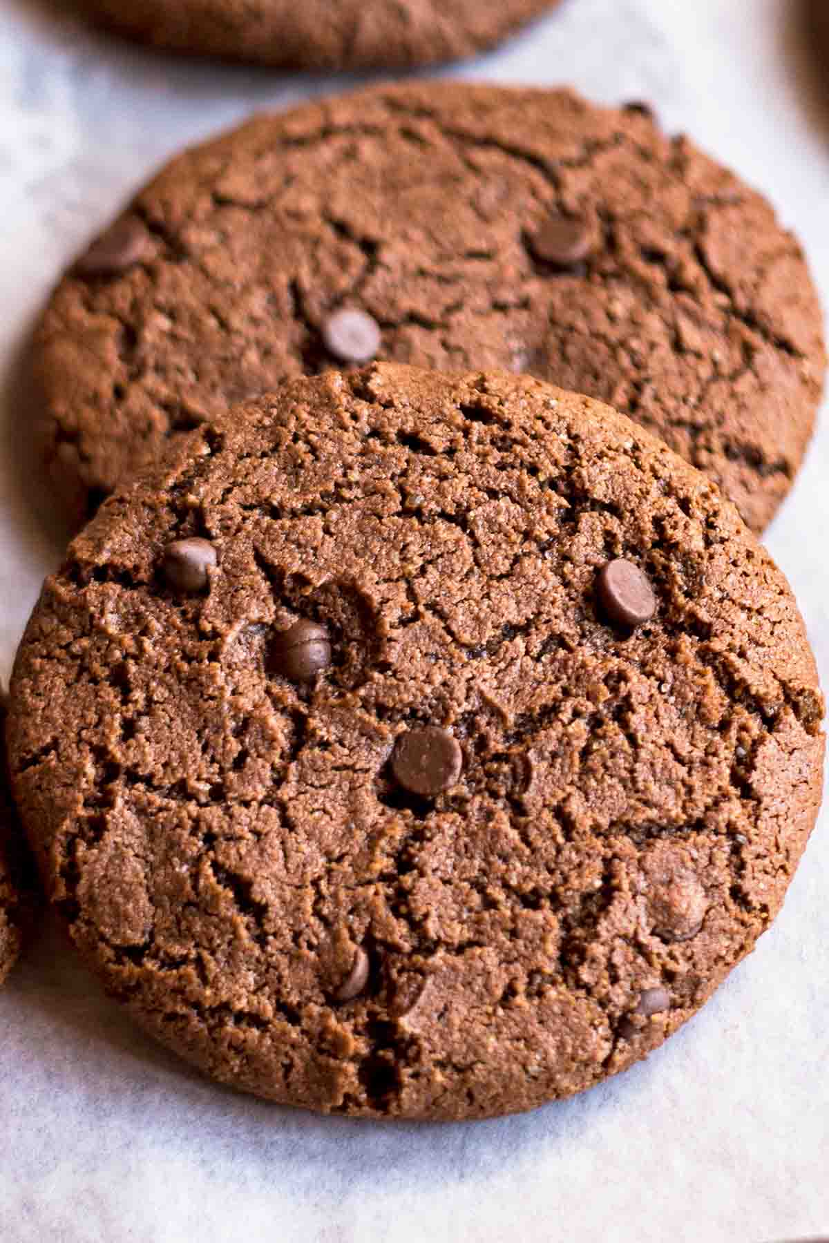 Close up of keto chocolate cookies with coconut flour