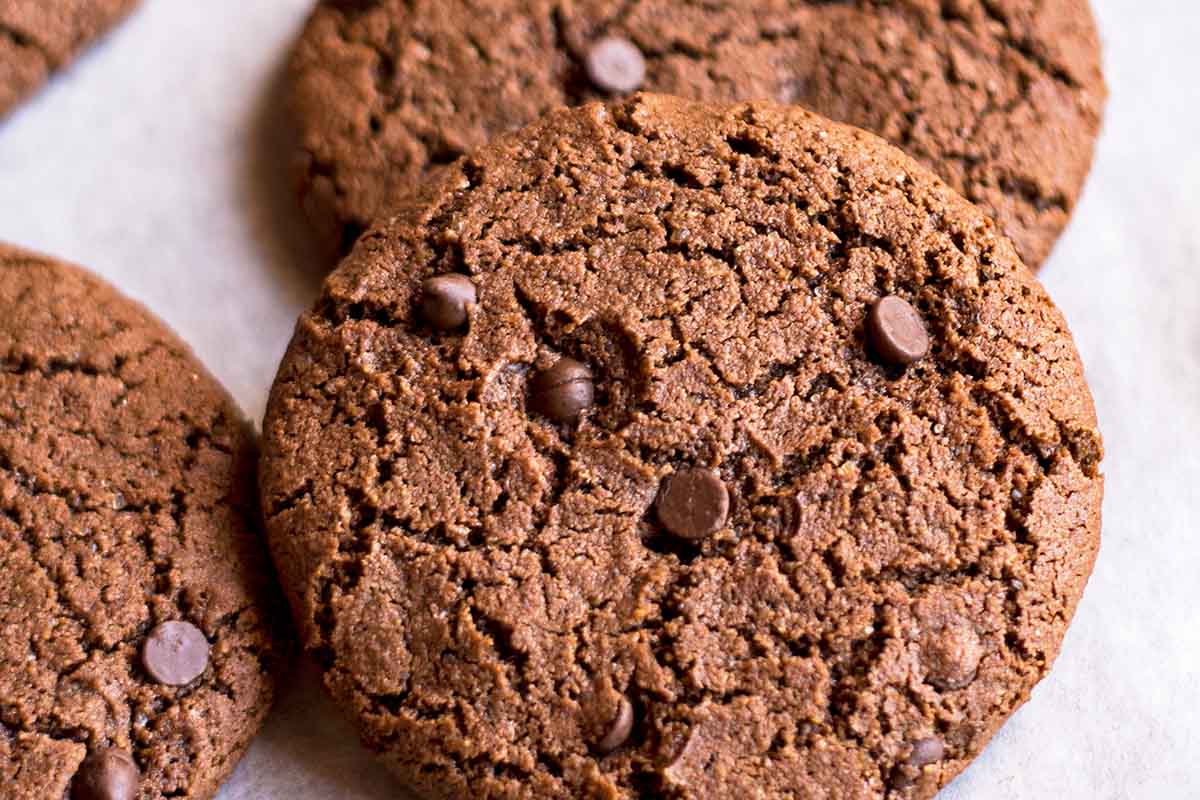 Close up of paleo chocolate cookies with coconut flour