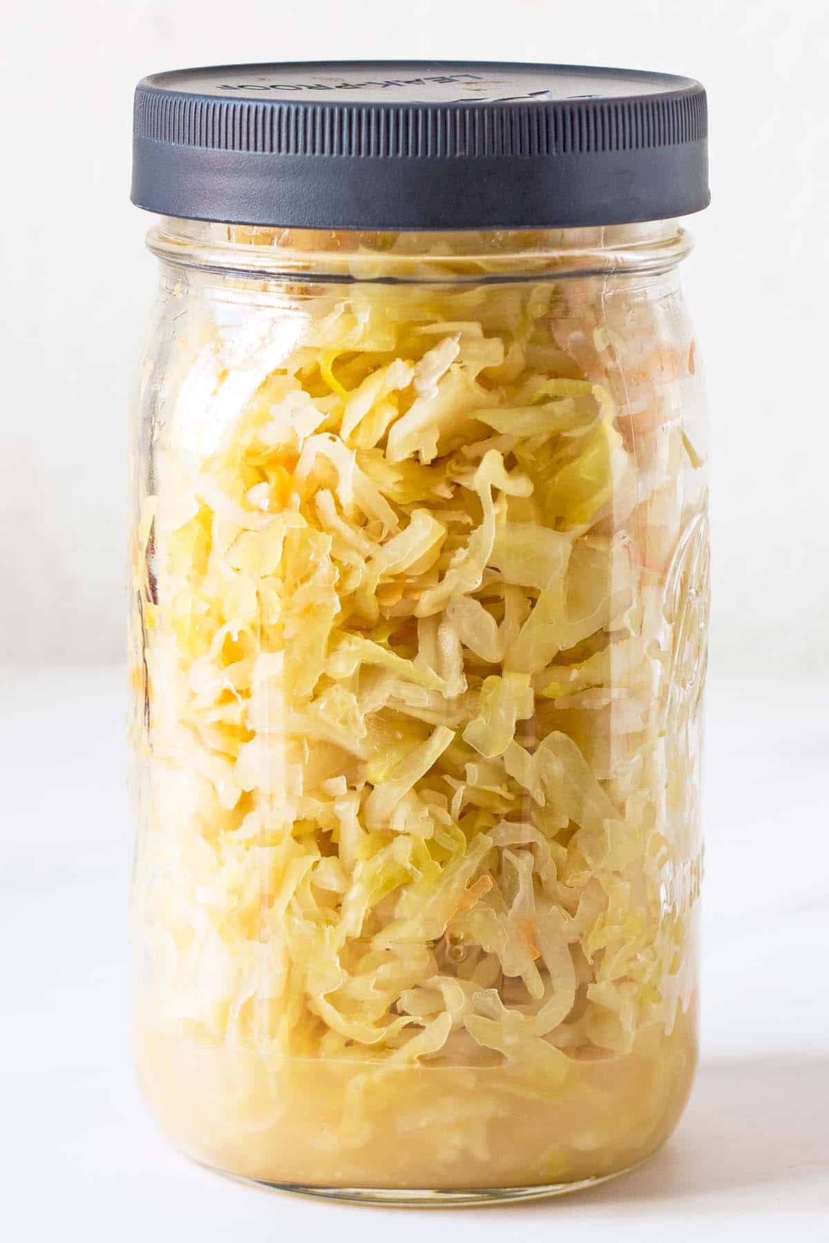 sauerkraut transferred to glass jar