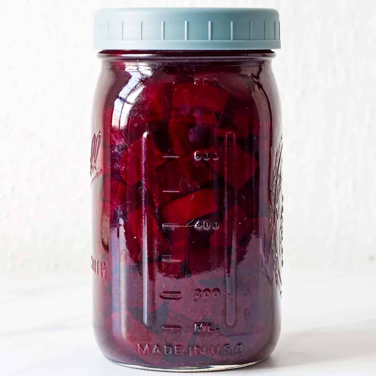 glass jar of quick pickled beets