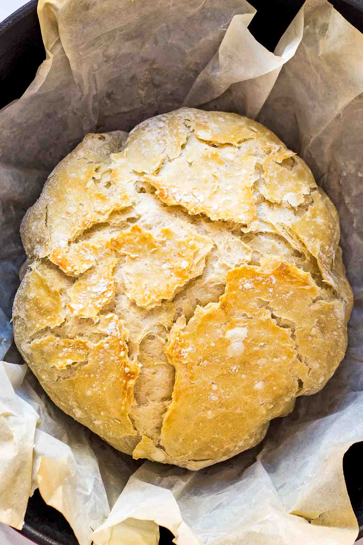 overnight dutch oven bread on parchment paper