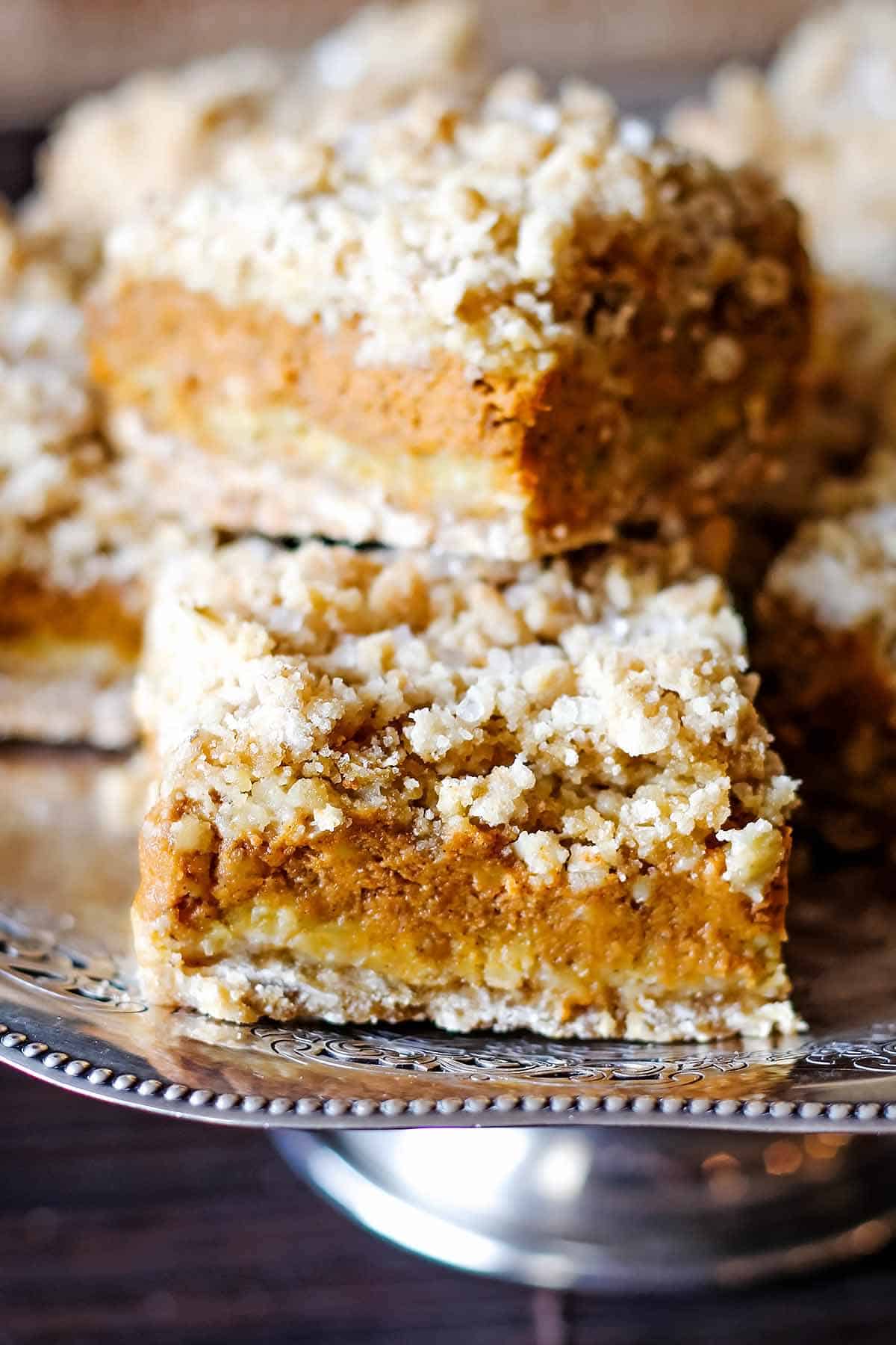 pumpkin pie squares on silver tray