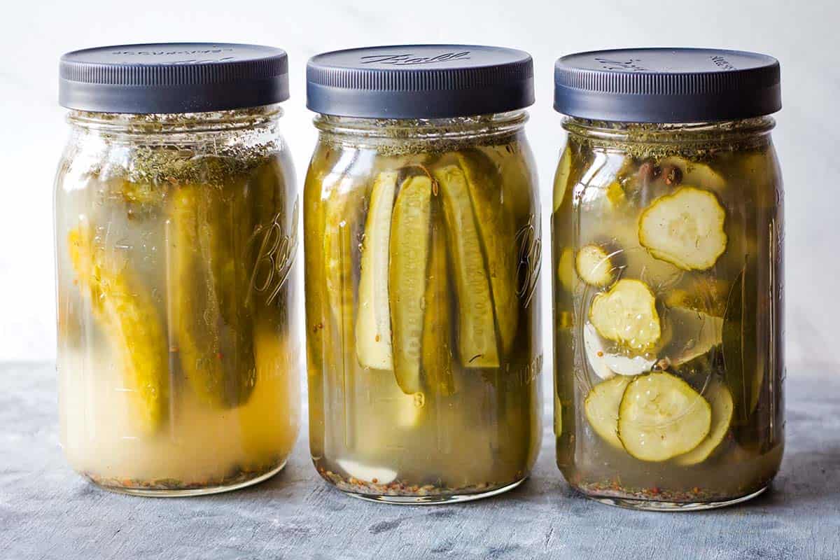 3 jars of lacto fermented cucumbers whole, spears, and sliced