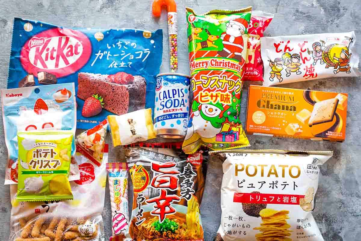 japanese snacks and candy from tokyo treat box all laid out