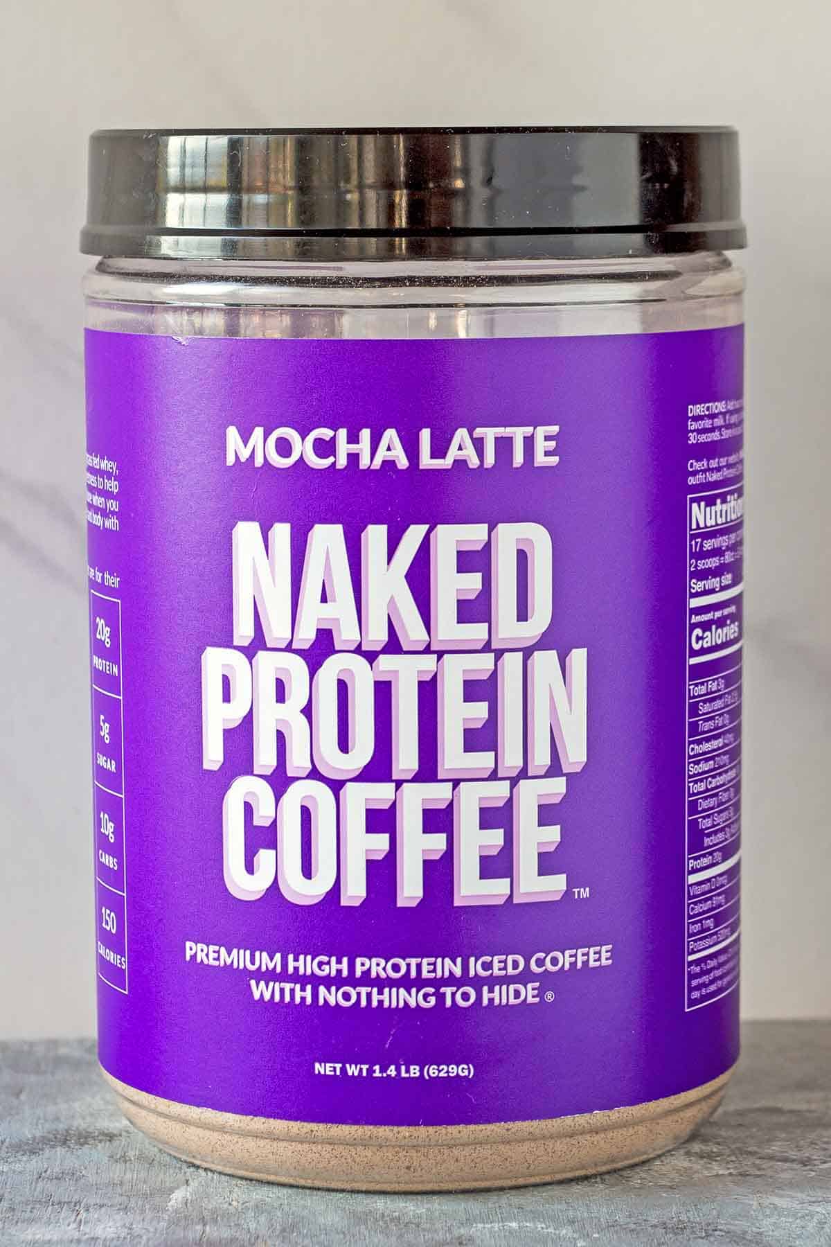 container of Mocha Latte Naked Protein Coffee powder