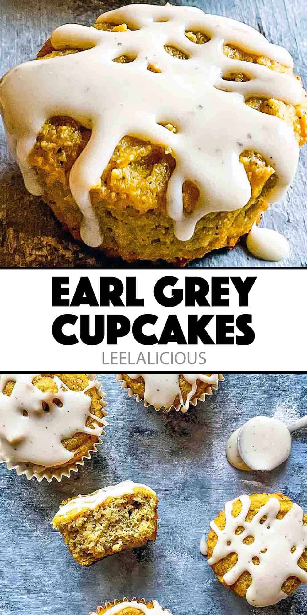 Pinterest image of earl grey cupcakes