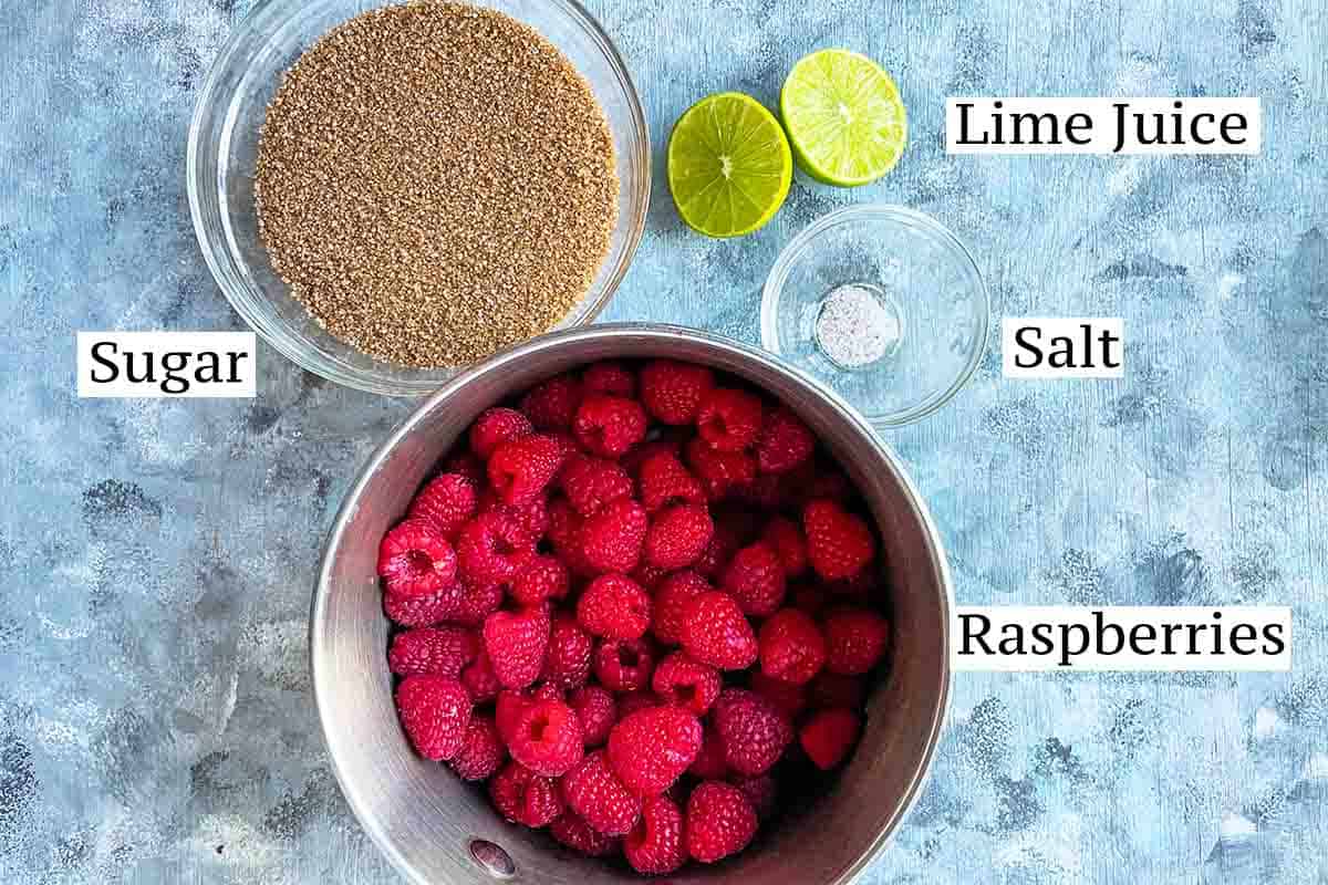 Raspberry Jam ingredients laid out individually