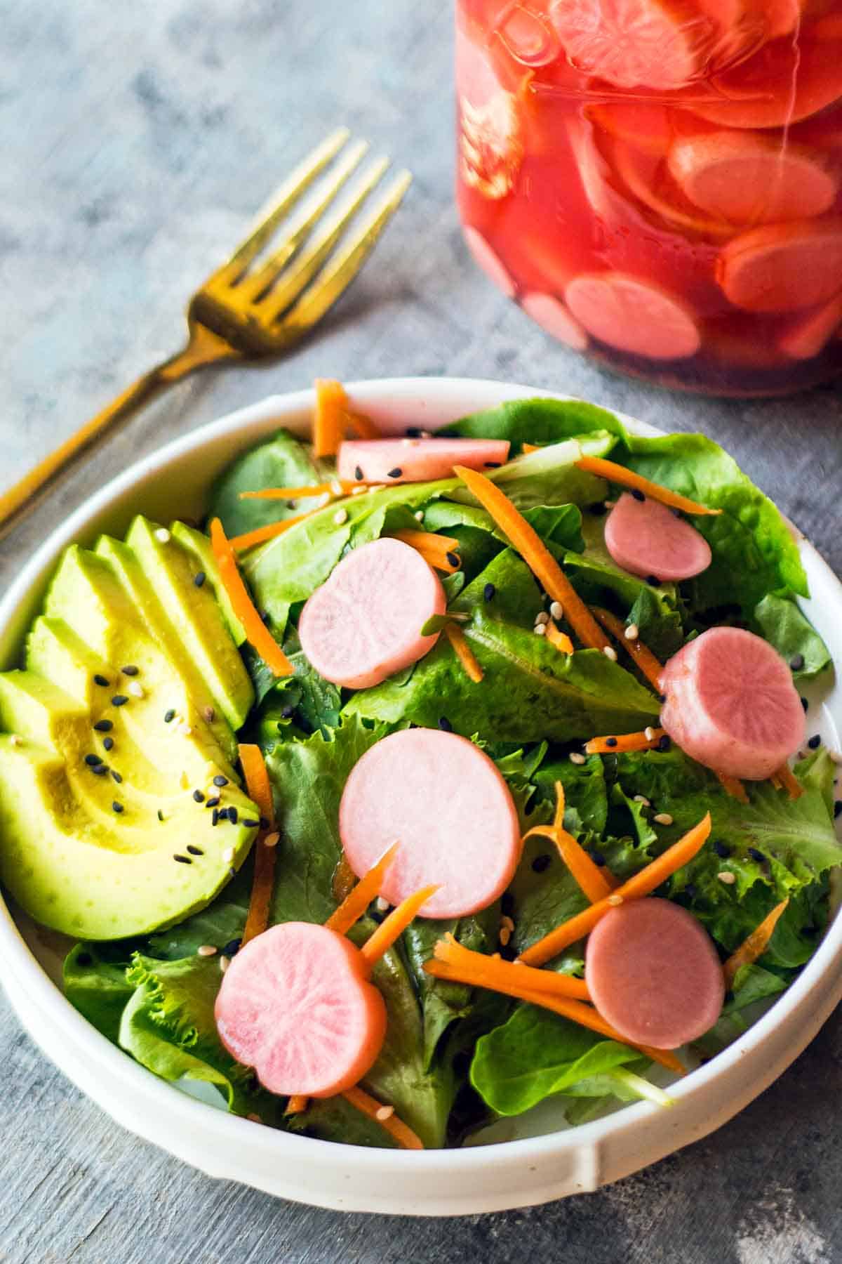 green salad with radish slices