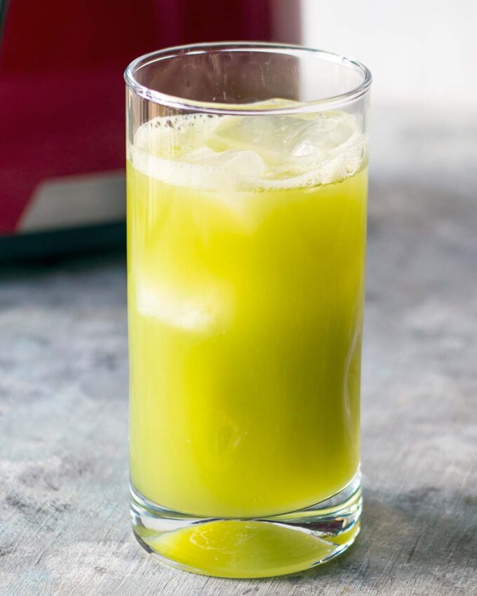 homemade celery juice in glass