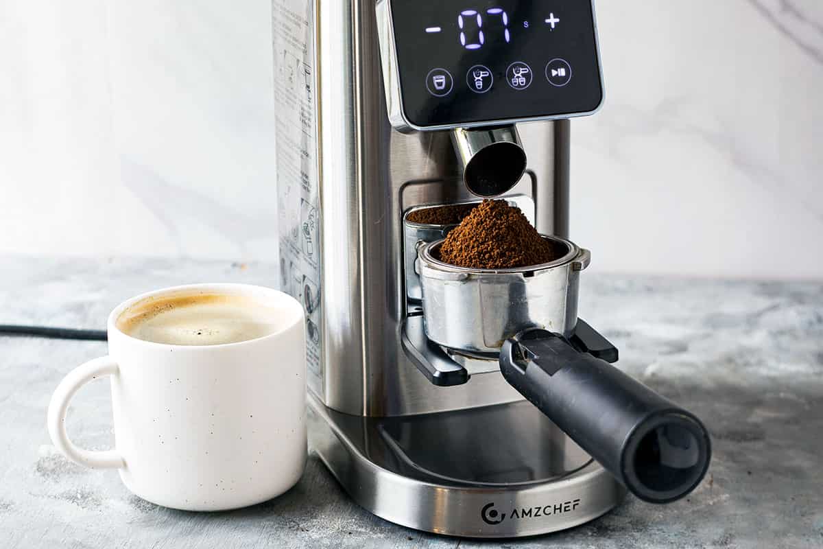 best automatic coffee grinder amzchef with coffee cup on the side