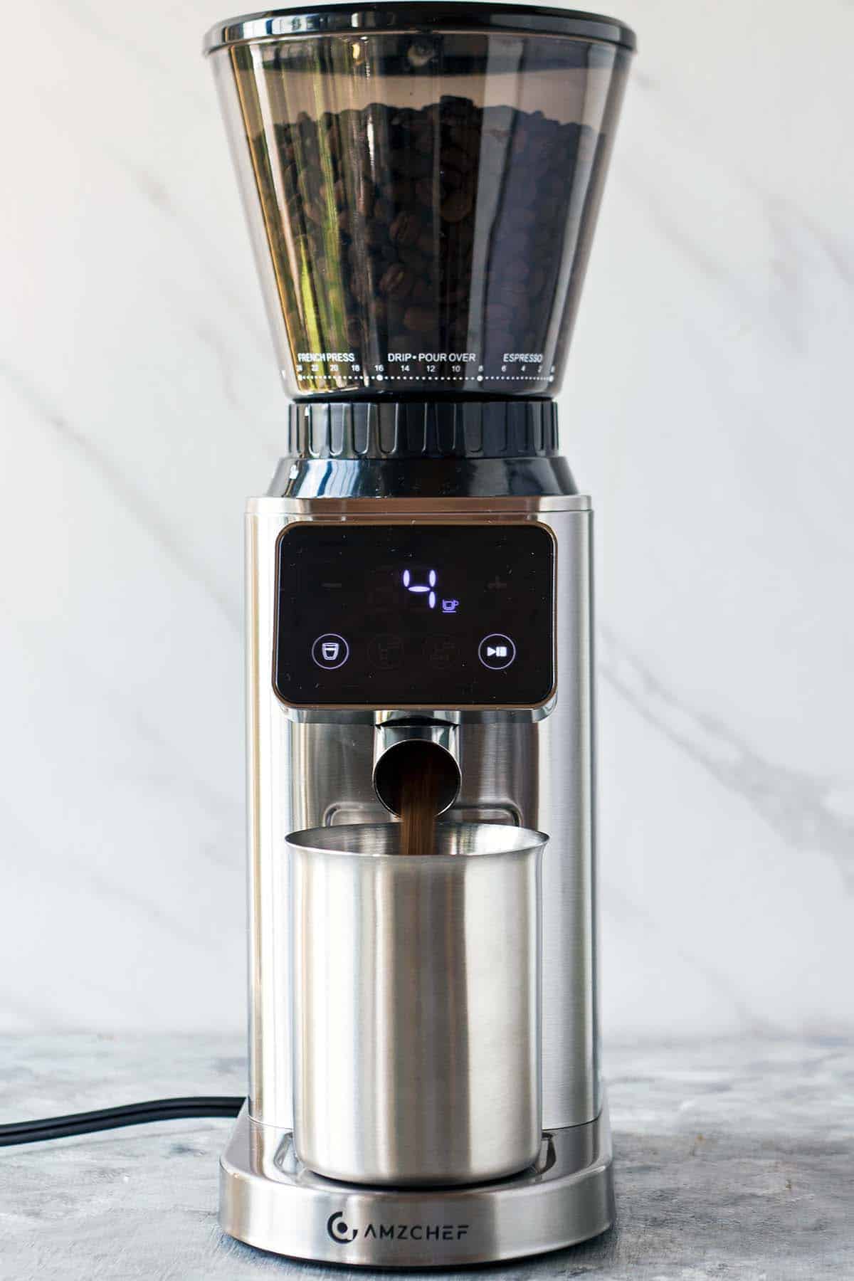 amzchef burr grinder with stainless steel container