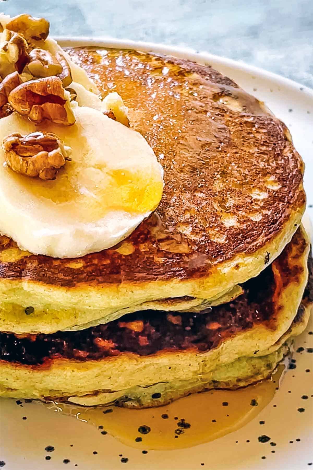 stack of high protein pancakes