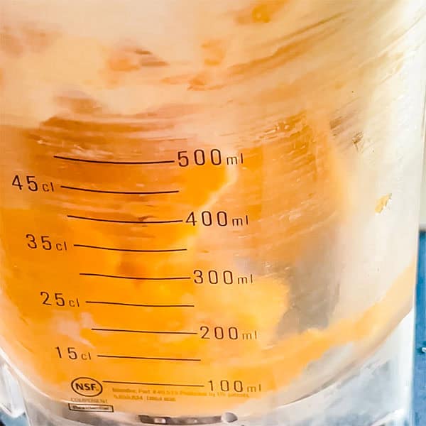 mango sorbet ingredients being blended