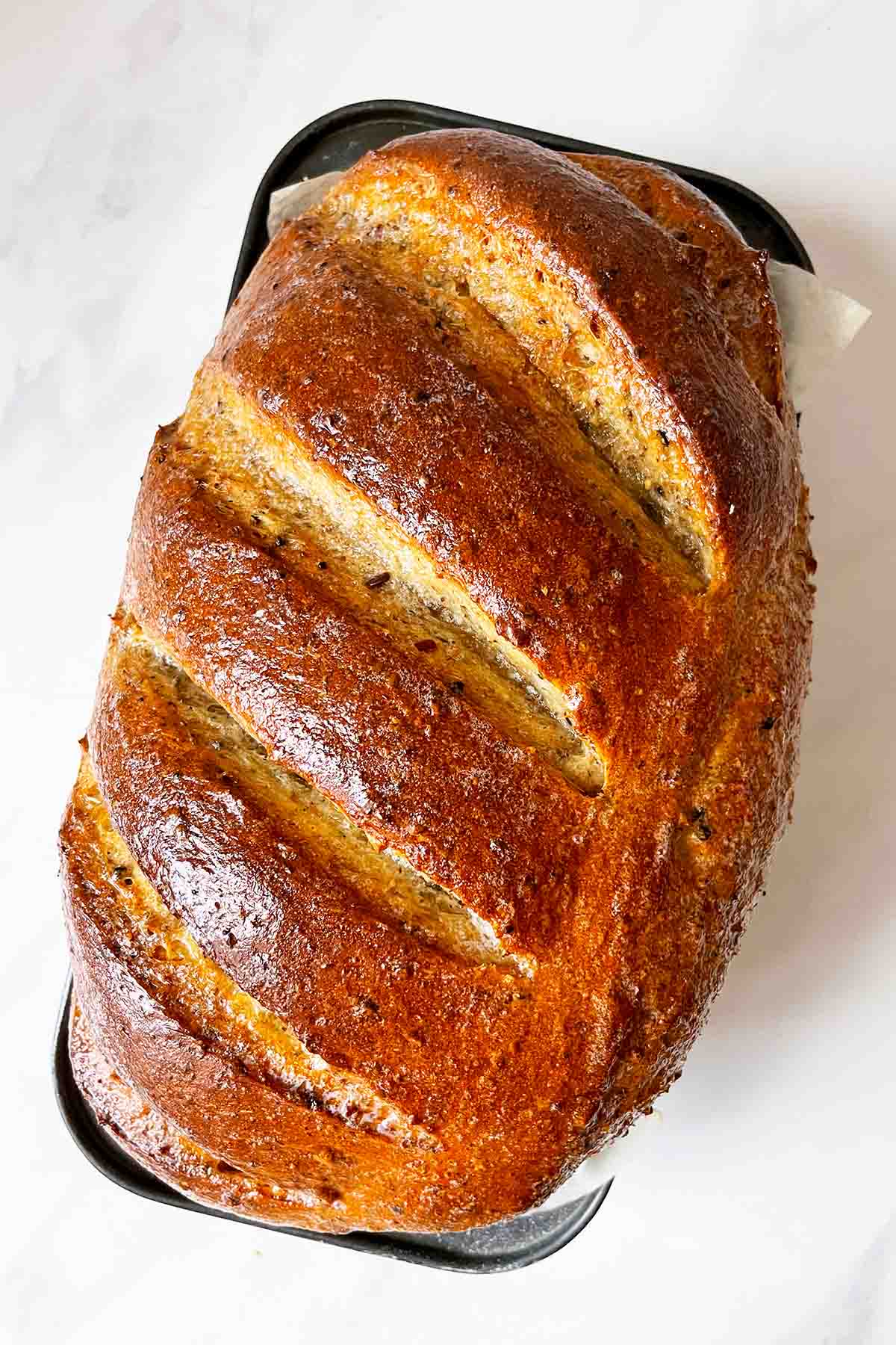 easy sandwich bread loaf with golden brown crust