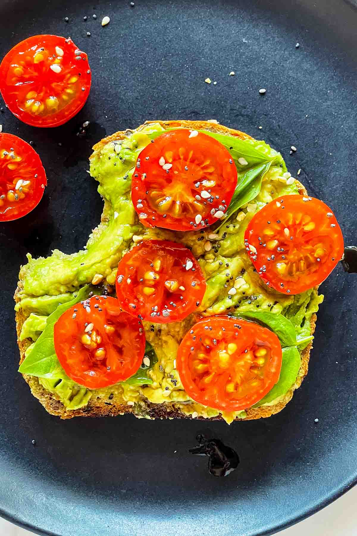 avocado toast with tomato on homemade soft bread