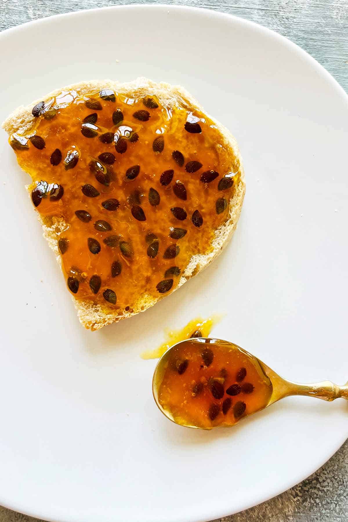 passion fruit preserve on bread slice