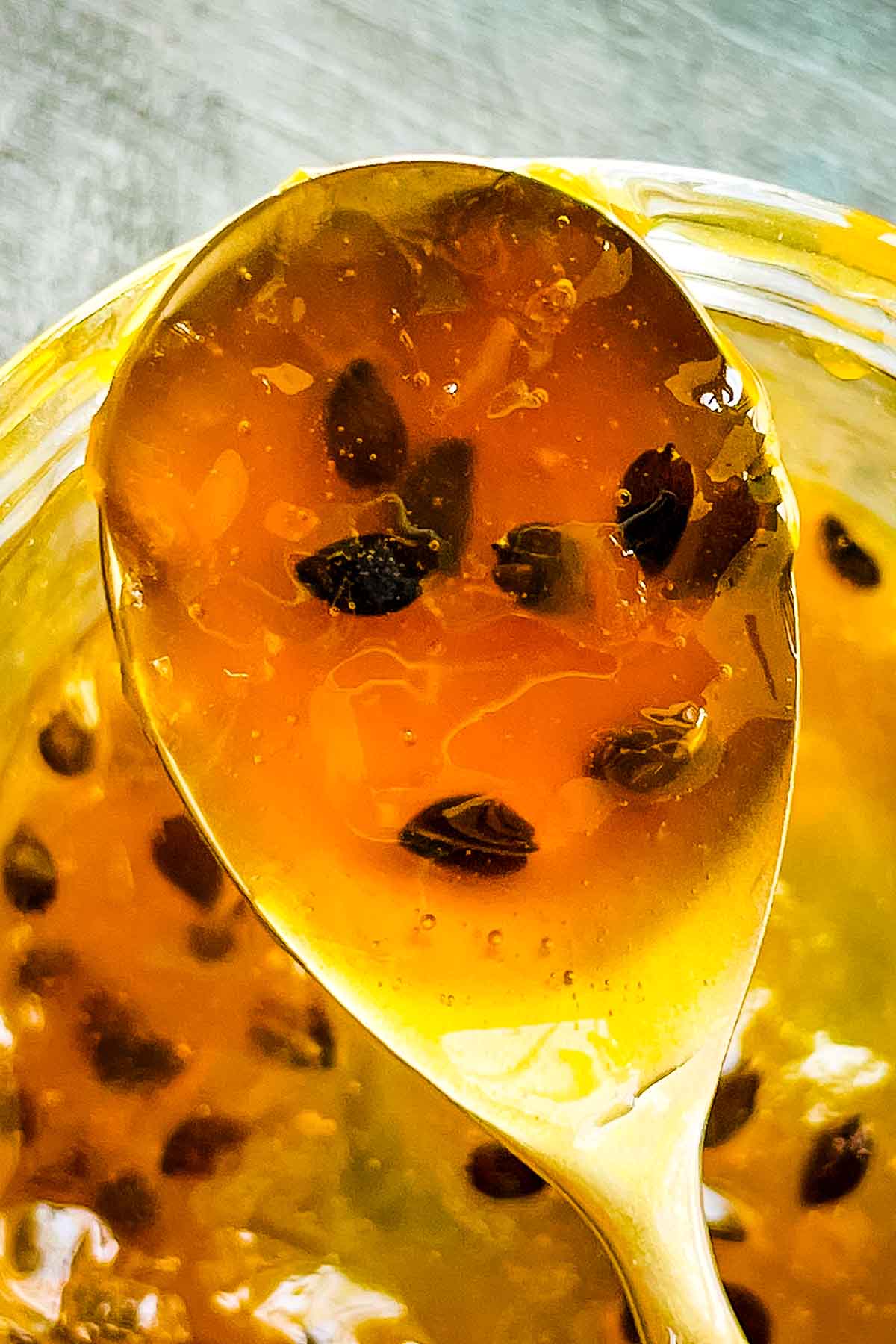 passion fruit jam on spoon